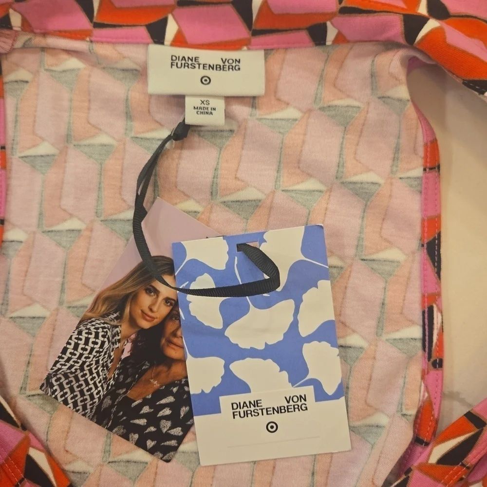 NWT Diane Von Furstenburg x Target V Neck Faux Wrap Geo Print Jumpsuit Pink XS